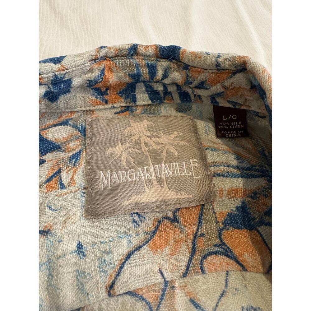 Margaritaville Hawaiian Shirt Silk Linen Blend Floral Mens Large Pink Blue Beach - Picture 6 of 16